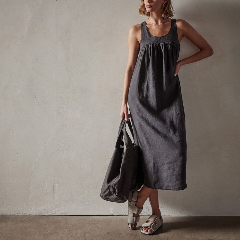 Gathered Linen Dress - Magma Pigment