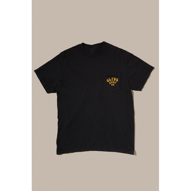 Glide SS Pocket Tee - Stacked logo, Black with Gold