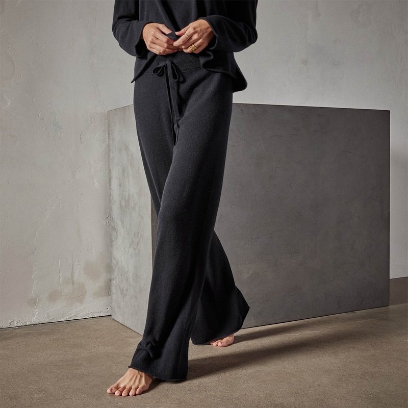 Recycled Cashmere Wide Leg Pant - Black