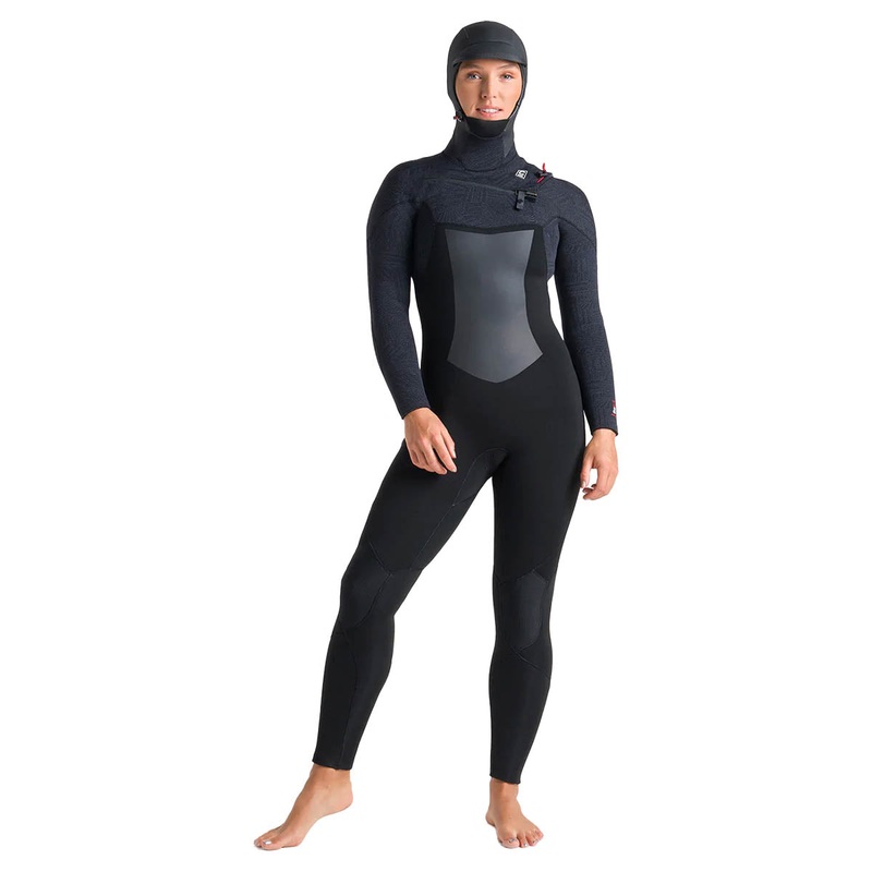 C-Skins Women's Rewired 6/5mm Hooded Chest Zip Wetsuit - Black/Black/Shade