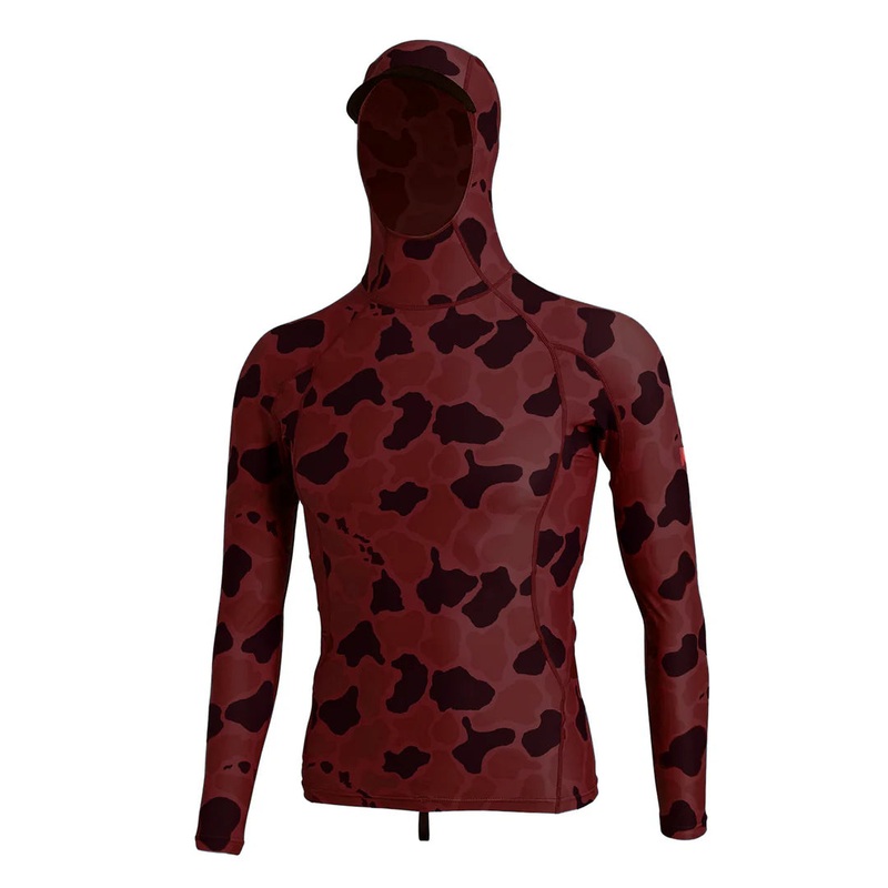 STANDARD ISSUE CAMO LS HOODED RASHGUARD - MAROON CAMO