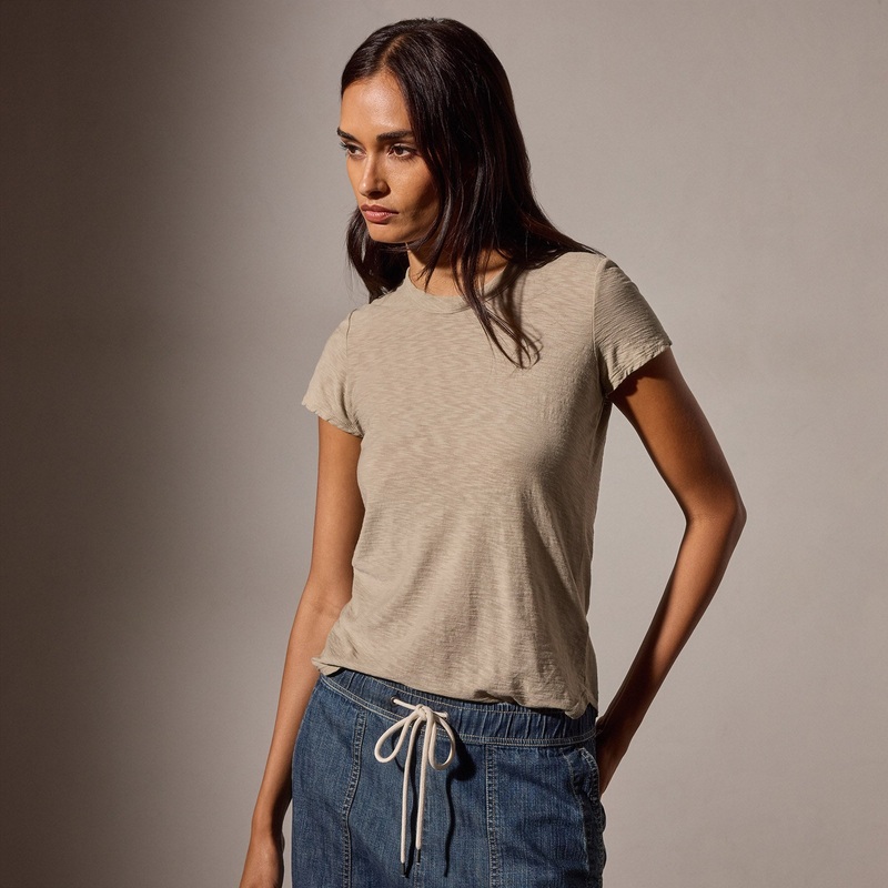 Sheer Slub Crew Neck Tee - Light Tan