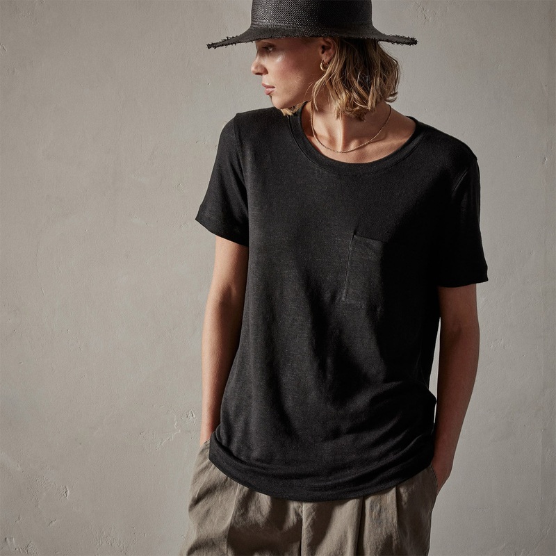 Linen Jersey Pocket Tee - Black