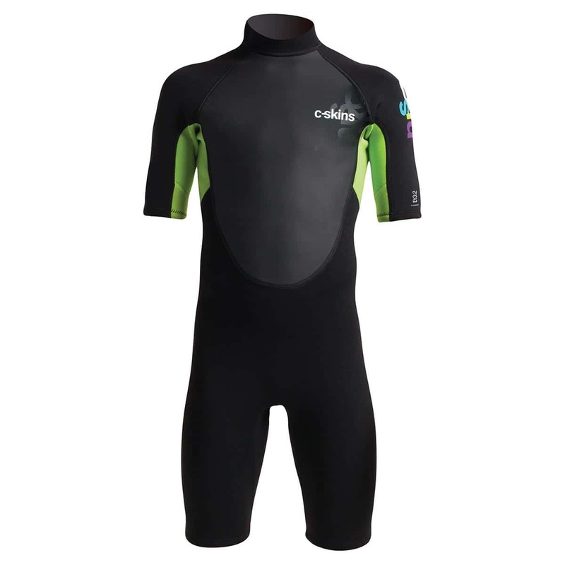 C-Skins Junior Element 3/2mm Shorty Back Zip Wetsuit - Black/Lime/Multi