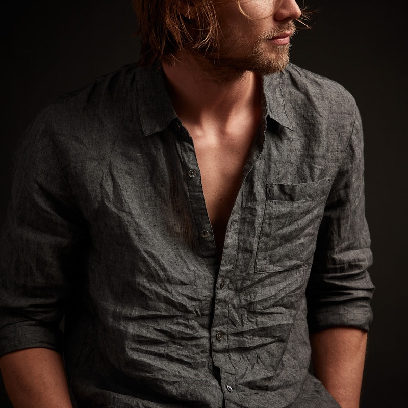 Long Sleeve Linen Pocket Shirt - Charcoal