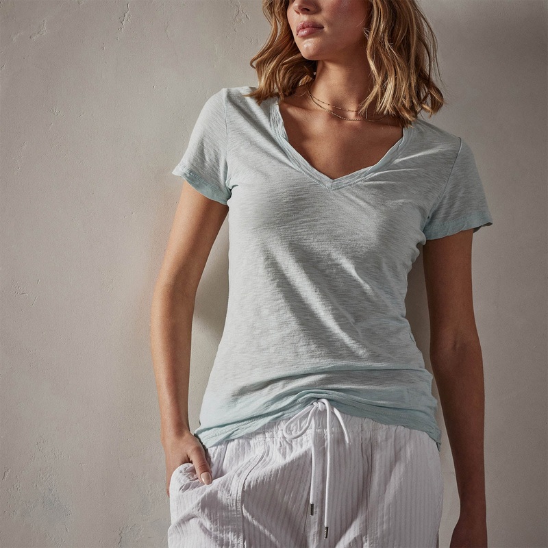 Sheer Slub Casual V Neck - Ocean Spray