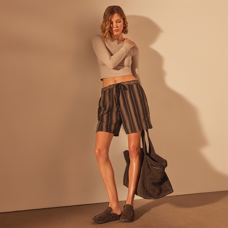 Striped Drawstring Bermuda Short - Black Stripe