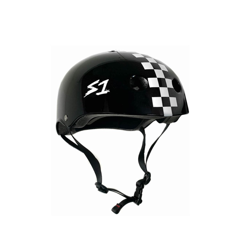 S1 Lifer Skateboard Helmet Black Gloss/White Checkers