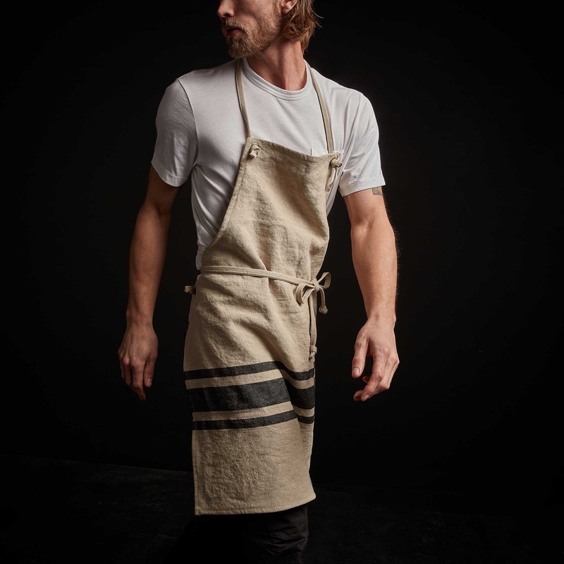Three Stripe Chef's Apron - Natural/Black