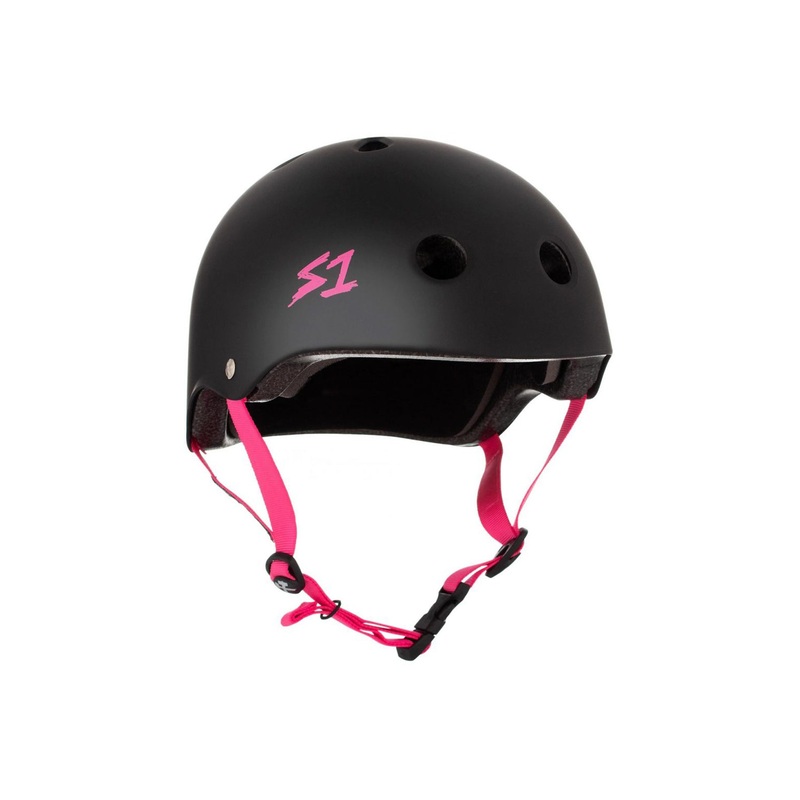 S1 Lifer Helmet Skateboard Black Matte Pink Straps