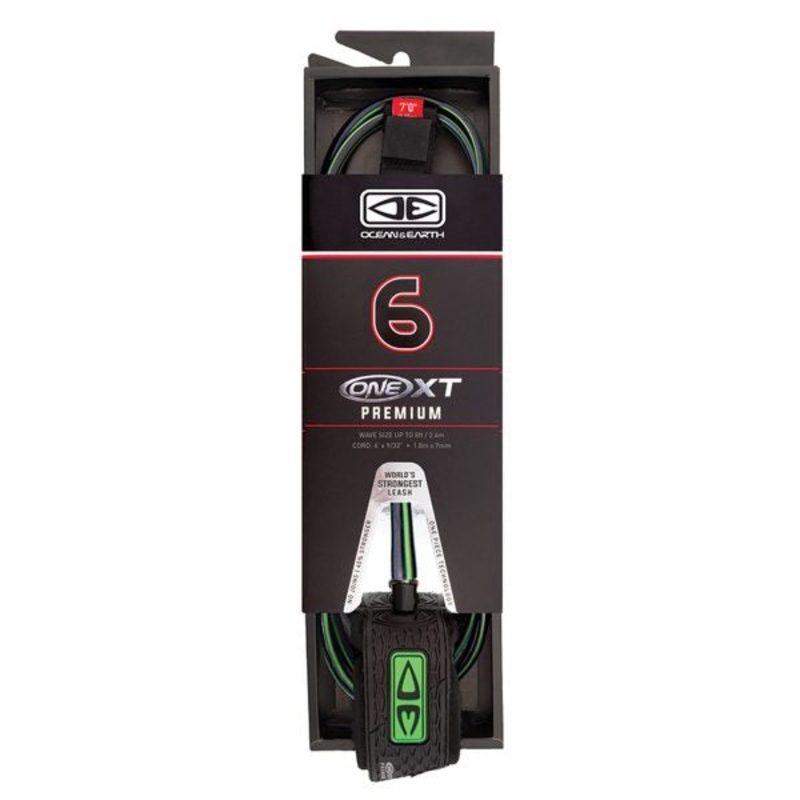 Ocean And Earth Premium One-XT Leash - 6ft Black/Lime