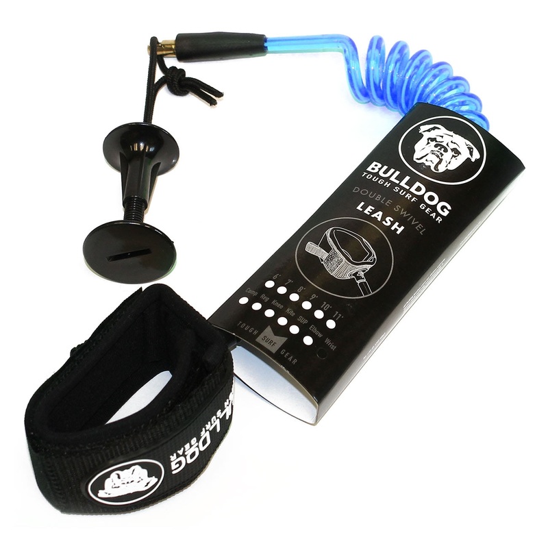 Bulldog Coiled Wrist Leash - Cyan/White