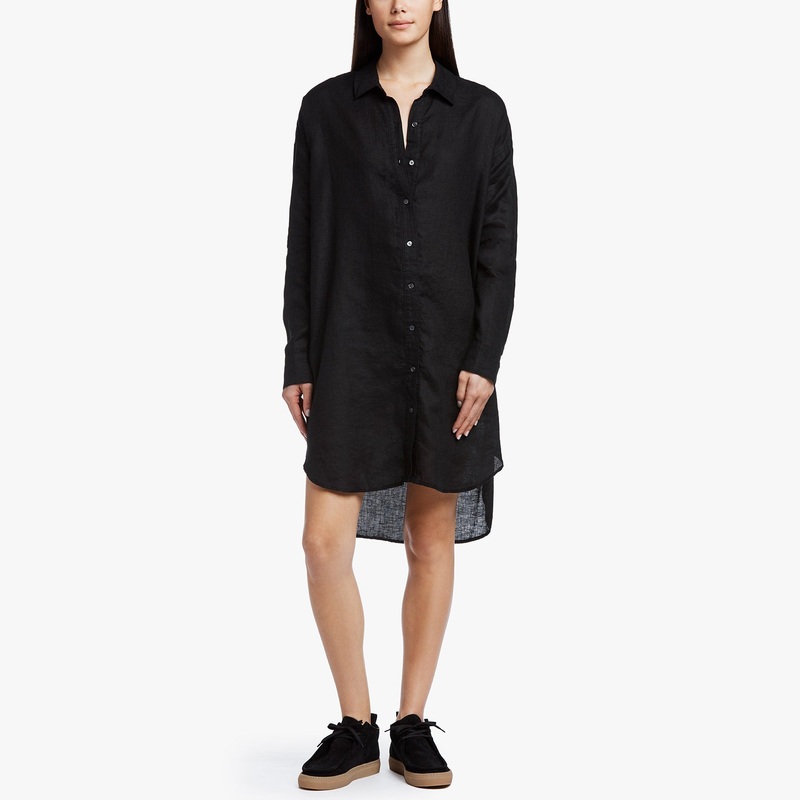 Linen Shirt Dress - Black