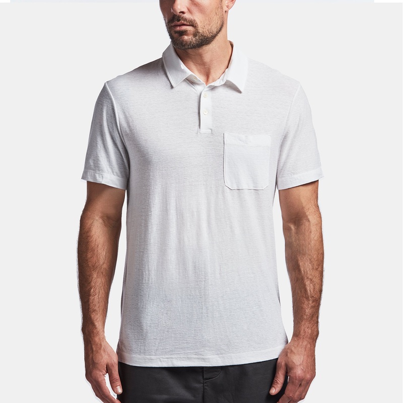 Cotton Linen Jersey Pocket Polo - White