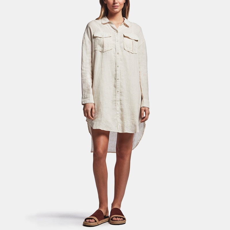 Linen Military Shirt Dress - Calico