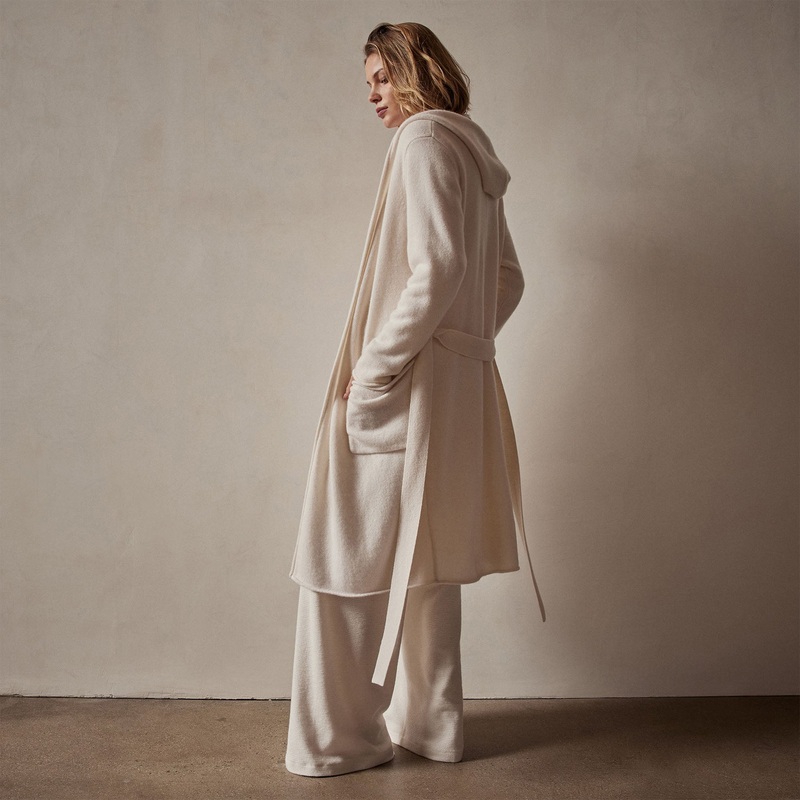 Recycled Cashmere Hooded Robe - Ivory