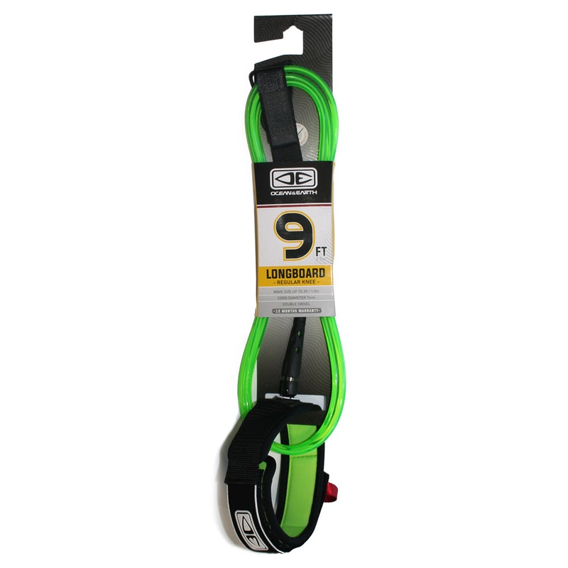 Ocean & Earth Regular Moulded Longboard Knee Leash 9ft - Lime