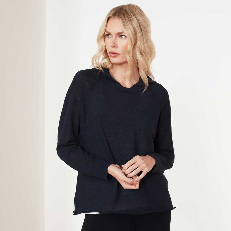 Cotton Linen Raglan Hoodie - Navy