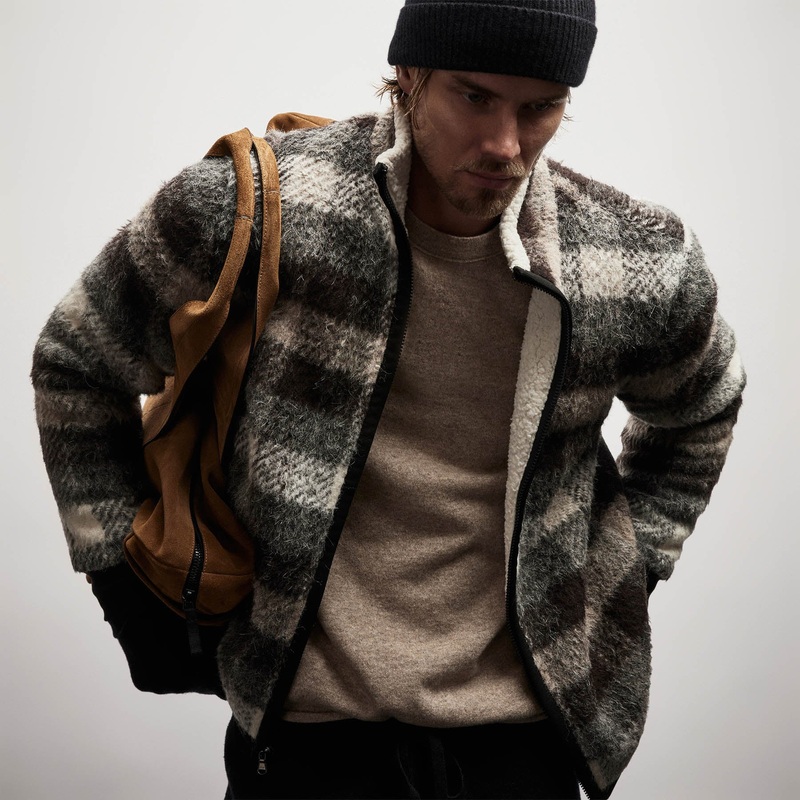 Sherpa Lined Plaid Zip Jacket - Dapple Plaid