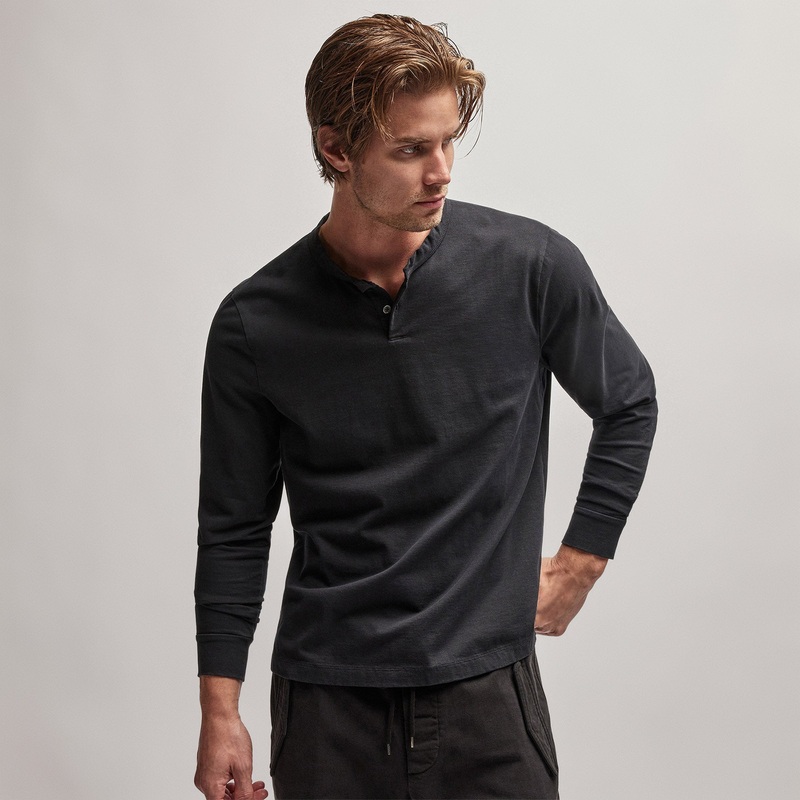 Heavy Luxe Jersey Henley - Black