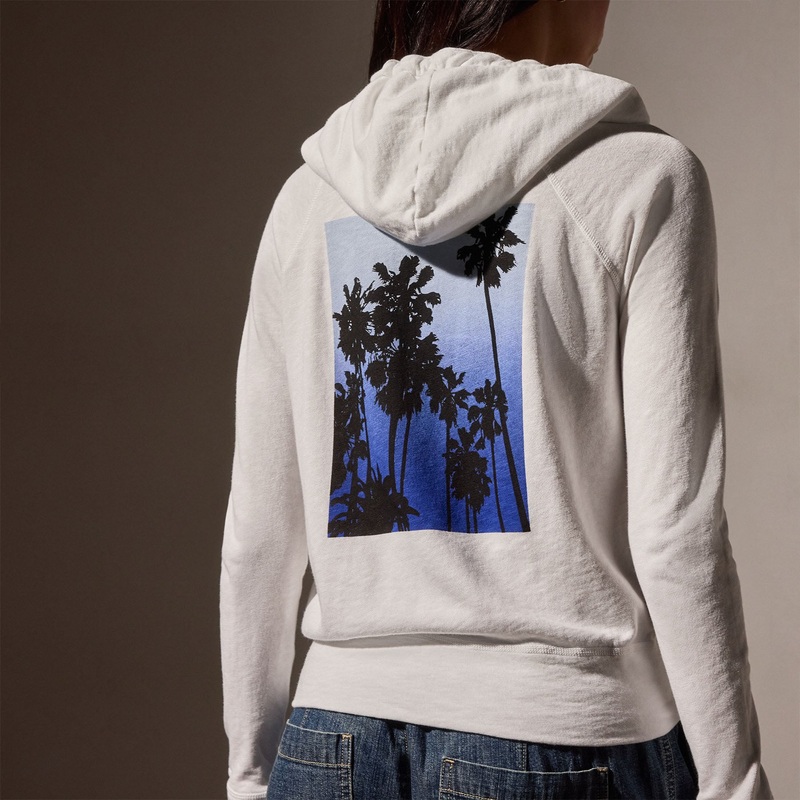 Ombr Palms Full Zip Graphic Hoodie - White/Blue