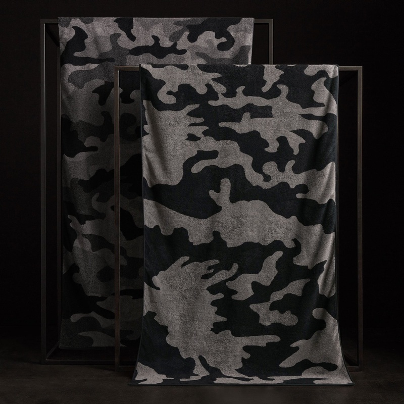 Camo Beach Towel - Black/Raccoon Grey