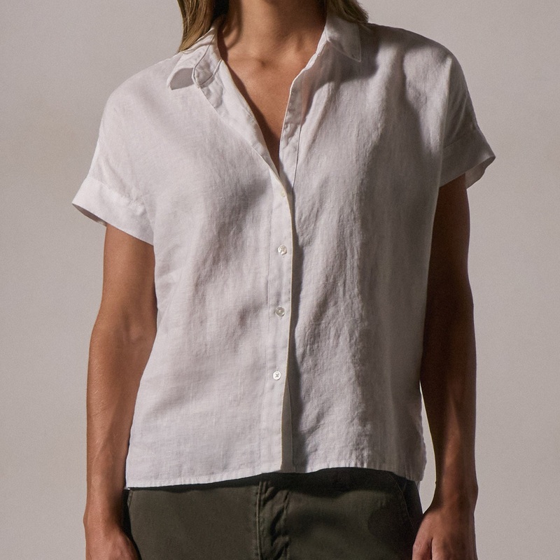 Short Sleeve Linen Shirt - White