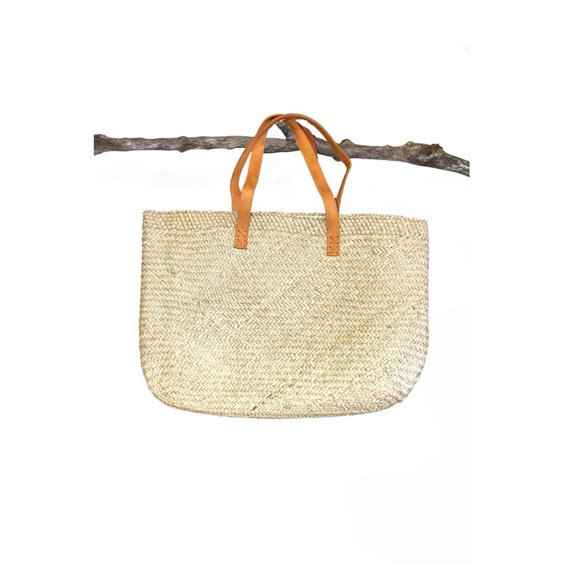 Sanbasics Basket Weave Beach Bag with Leather Strap
