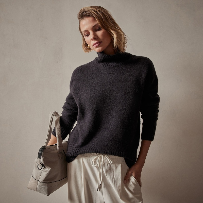 Mid Gauge Funnel Neck Sweater - Black