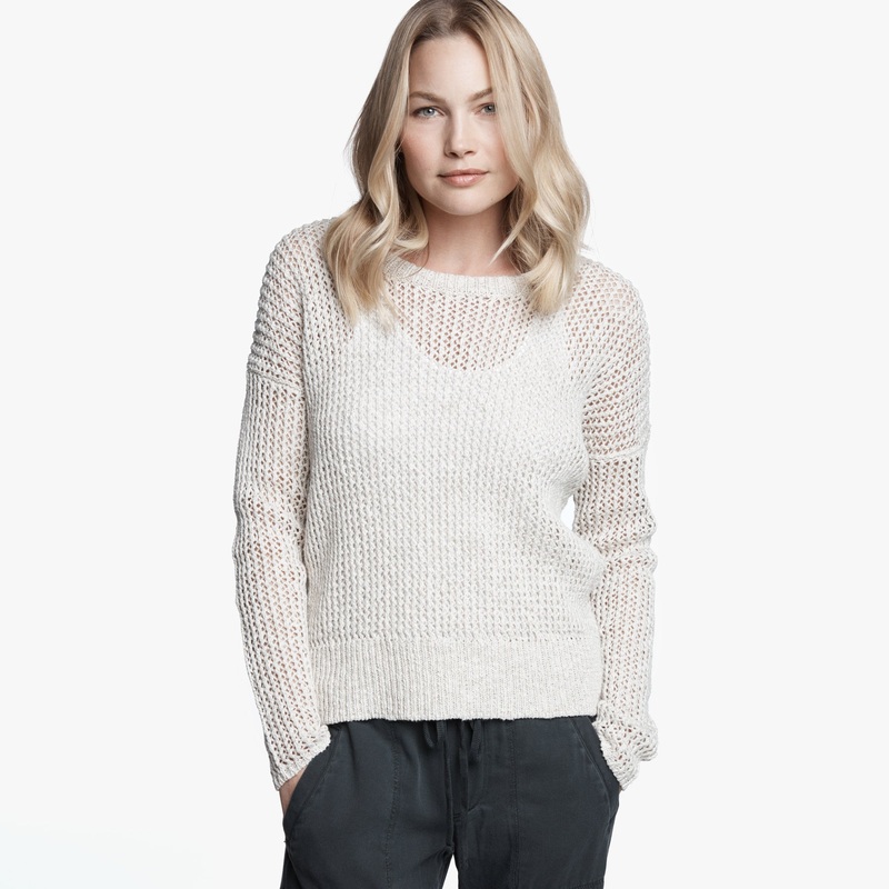 Open Stitch Cotton Crew - Beige